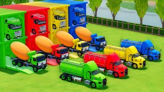 Garage with Colors - ALL MIXER TRUCK WITH DOUBLE FLATBED TRAILER TRUCK, MERCEDES, TATRA, MACK - FS22