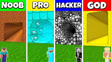 Minecraft Battle: NOOB vs PRO vs HACKER vs GOD: DEEPEST TUNNEL HOUSE BUILD CHALLENGE / Animation