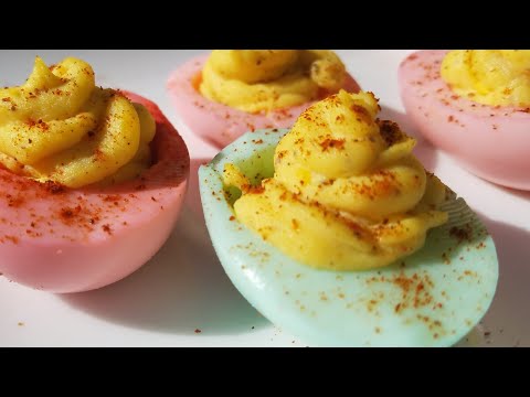 EASY DELICIOUS DYED DEVILED EGGS RECIPE| HALLOWEEN APPETIZER