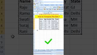 How to Transpose Data in Excel | Use of Excel Transpose Function | Transpose in Excel | #shorts