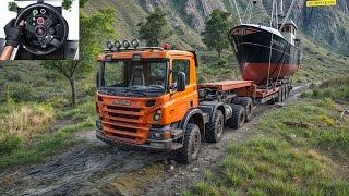 Alces C400  Hauling a Massive Boat Through Muddy Terrain | SnowRunner | Logitech G29 Gameplay | #999