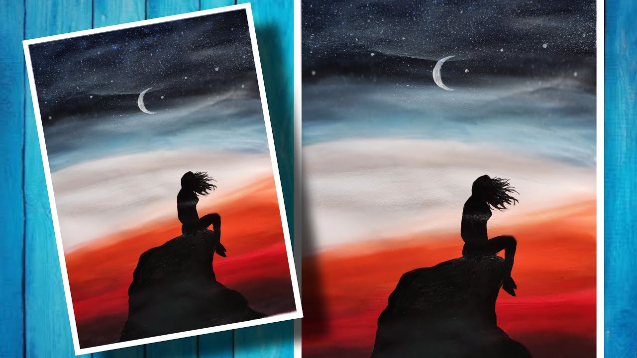 14 Painting a lonely girl in sunset scenary Painting a beautiful