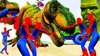 Siêu Nhân Khổng Lồ Đại Chiến Khủng Long Bạo Chúa Dinosaur T REX, GTA V Spiderman | mắt khỉ vlog