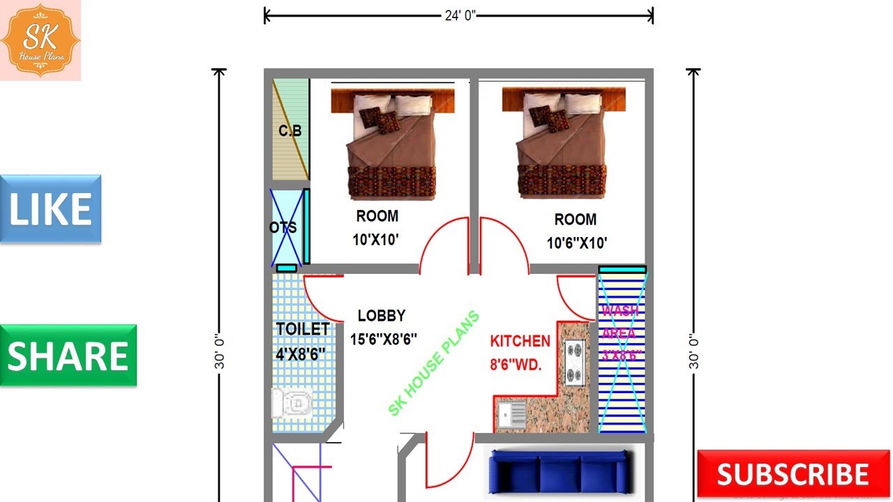 HOUSE PLAN 24' X 30' / 720 SQ.FT / 80 SQ.YDS / 67 SQ.M