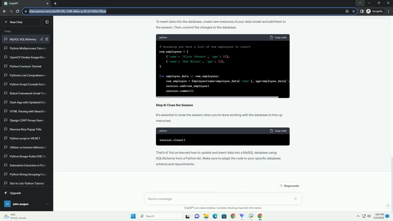 How to Update and or insert to MySQL DB using SQLAlchemy from Python List