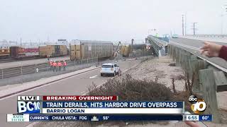 Train derails in Barrio Logan area, strikes overpass