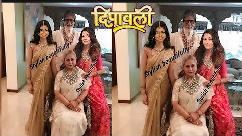 Aishwarya Rai, Aaradhya Bachchan, Amitabh Jaya Bachchan, posing after Diwali party as a happy fam...