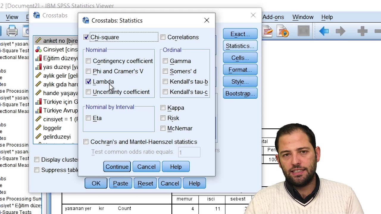 Araştırma Yöntem ve Teknikleri SPSS Chi-Square Khi Square / Cramer V / Goodman Lamda / Gamma Testi