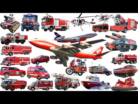 Fire Truck, Rescue Trucks, Bus, Helicopter and Ambulance Learning Video - Fire and Rescue Vehicle