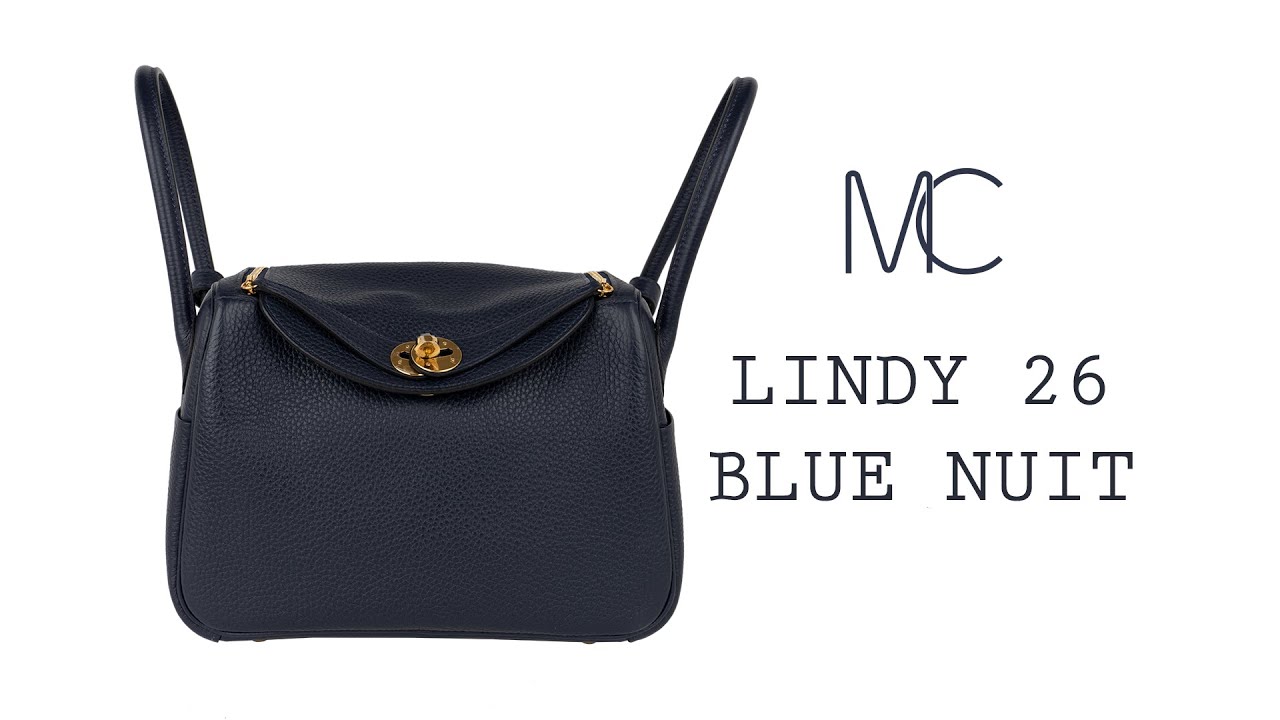Hermes Lindy 26 Bag Blue Nuit Clemence Gold Hardware • MIGHTYCHIC • 