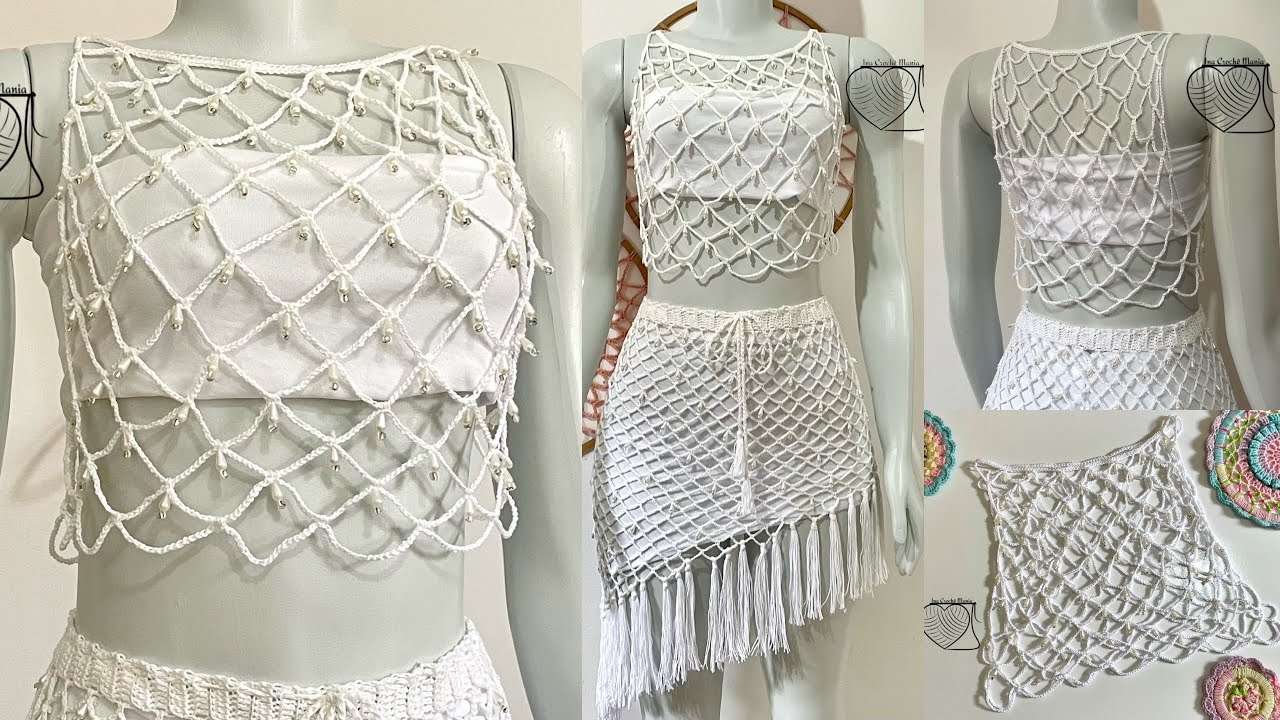 Blusa em crochê pérolas peça de sobreposição PP,P,M,G e GG