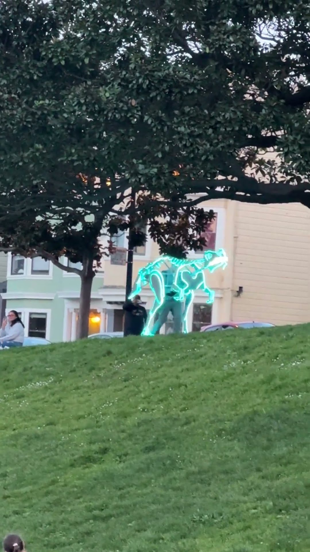 Neon Blue Dinosaur Dances In Park || ViralHog