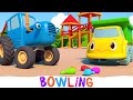 Bowling game - Blue Tractor and cars at the kids playground - Kids Songs &amp; Cartoons