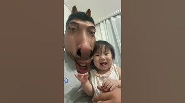 Cute baby scared watching horse effect on her dads face🤣🤣 #shorts #viral #status