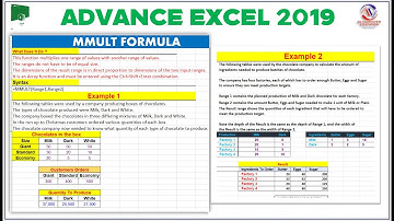 How To Use MMULT Formula in MS-Excel || MMULT function in MS-EXCEL 2019