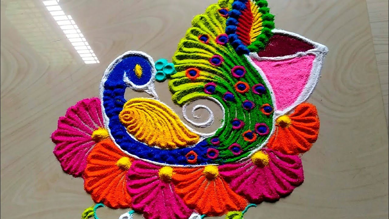 beautiful and attractive Peacock rangoli 2019 #661 - YouTube