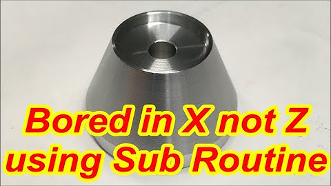 Using a sub routine this part is bored in X direction rather than Z. Turned, drilled, bored & parted