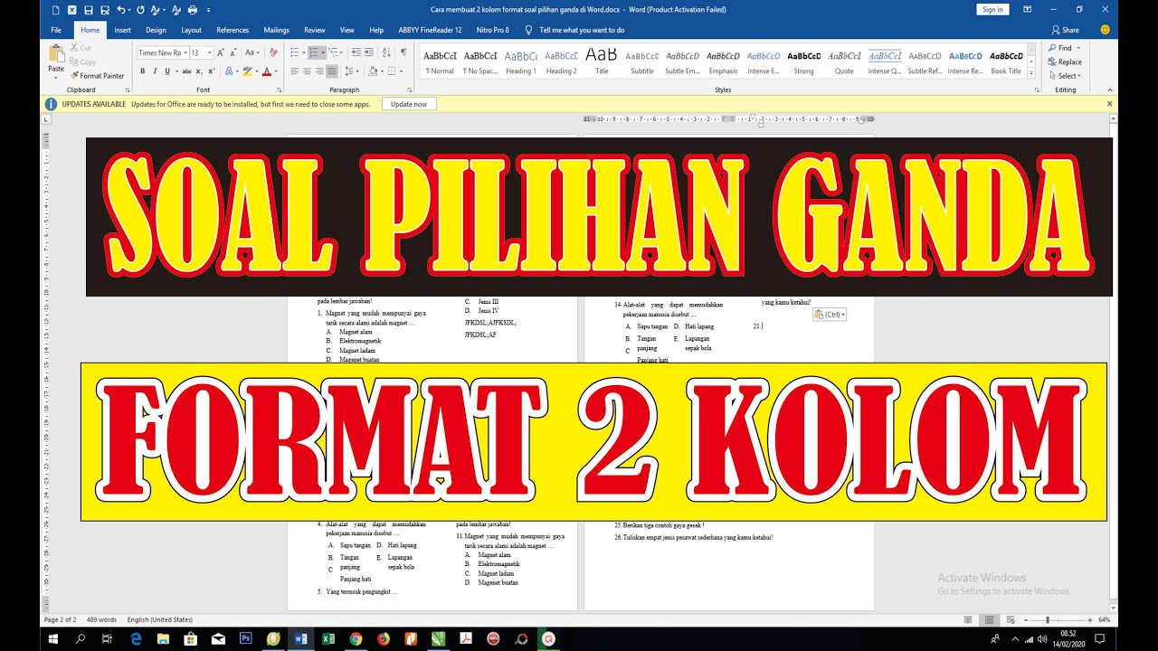 Cara Membuat 2 Kolom Format Soal Pilihan Ganda Di Word Youtube