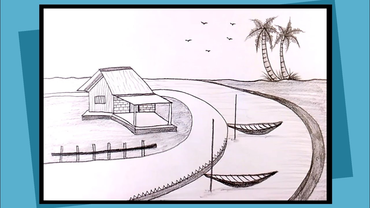 Простой эскиз пейзажа | Рисование природных пейзажей | Красивый реалистичный рисунок пейзажа