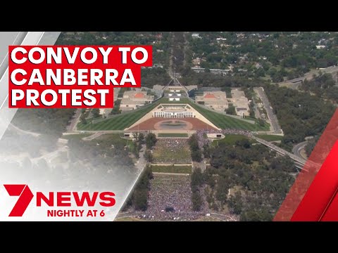 Wild scenes erupt in Canberra as protestors rally against COVID vaccine mandates | 7NEWS