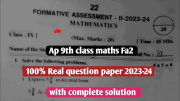 Ap 9th class Fa-2 Maths question paper 2023-24|9th class maths fa2 question paper 2023 with answer