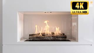Modern Minimal White Kitchen Fireplace | 4 H Clean Fire Ambience for Focus & Relaxation 4K Ultra HD