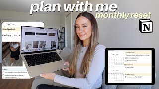 MONTHLY RESET ROUTINE Plan with Me in Notion || Setting goals, notion tour \& Monthly Faves