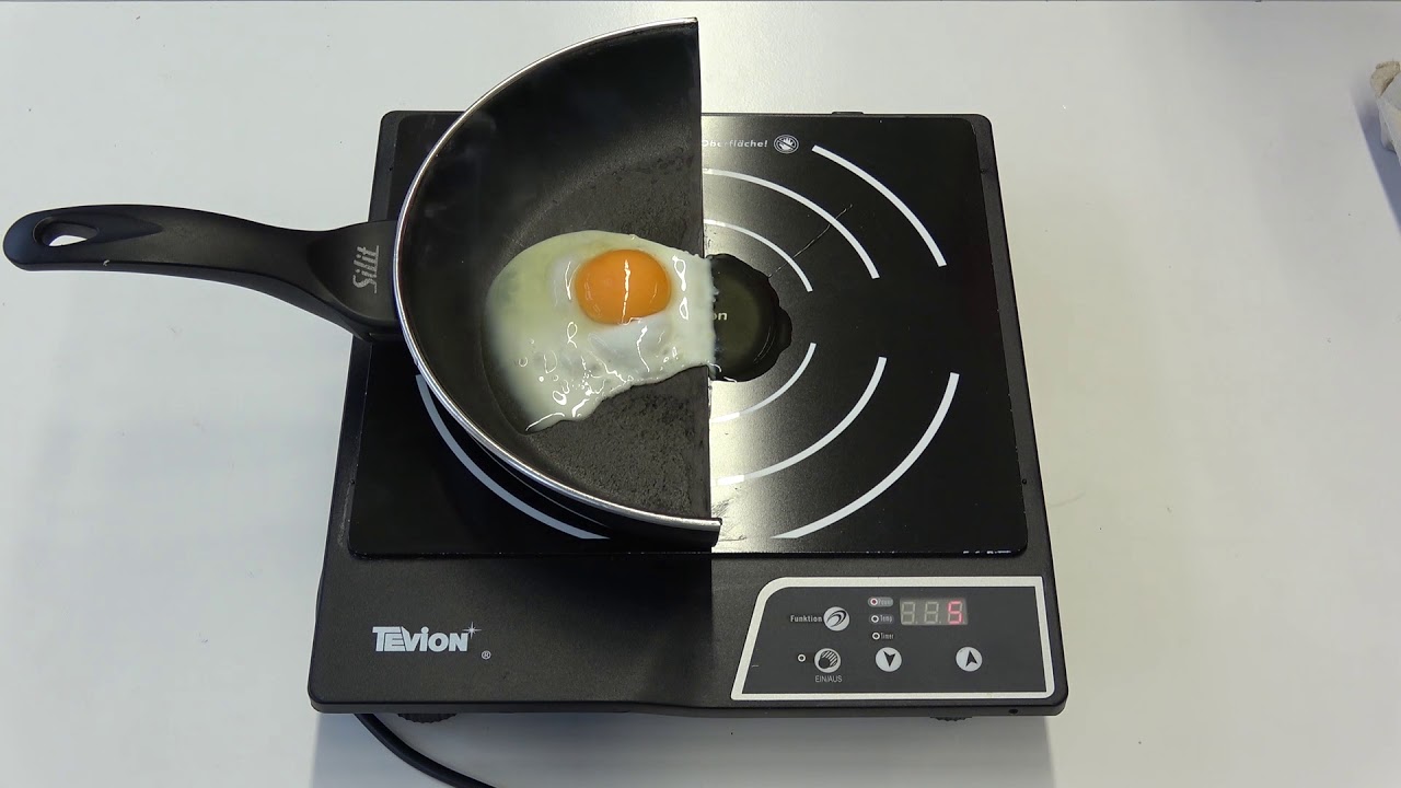 Induction cooker - An Egg is fried on a half pan - physical