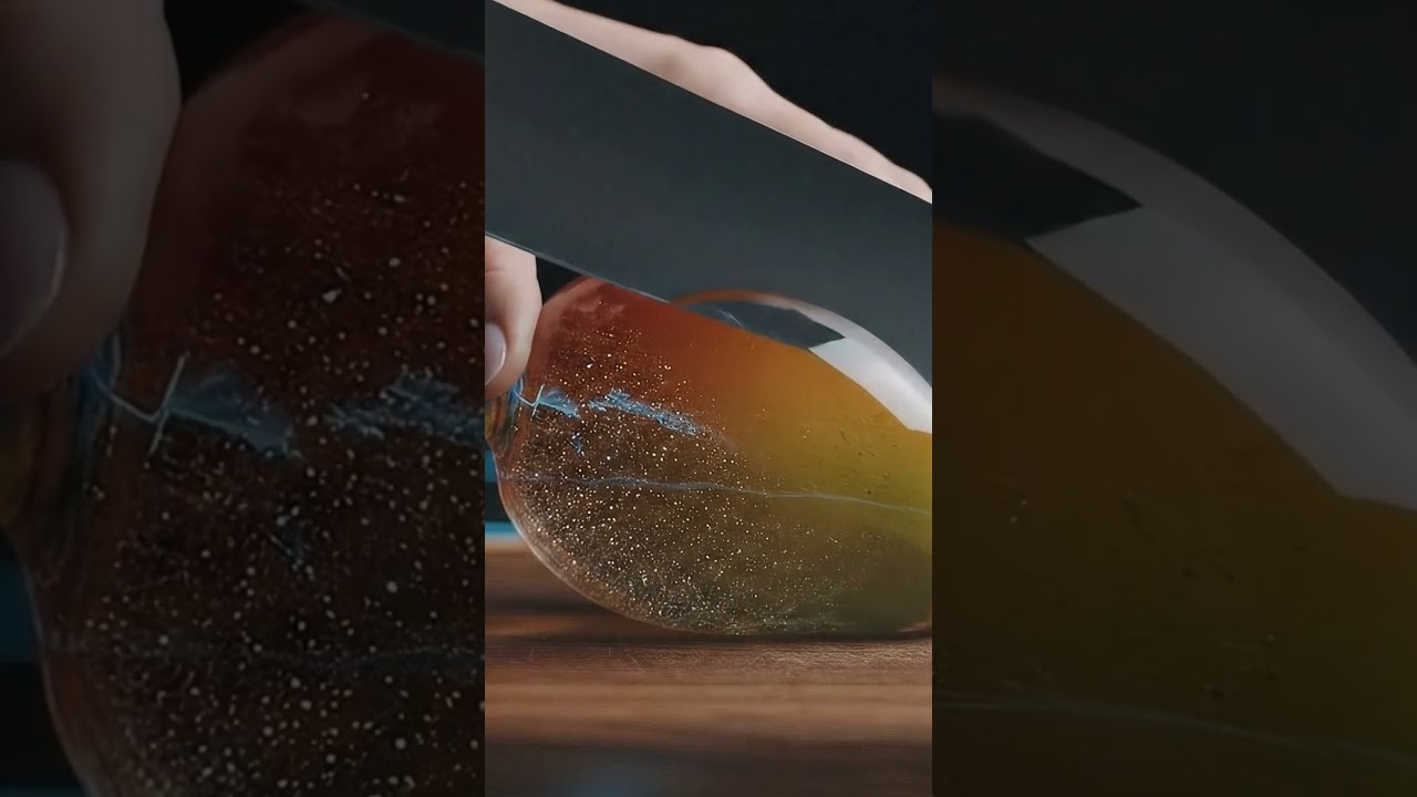 8K ASMR Mango Slicing - Glass Fruit Sculpture with Realistic Sound & Detail" 