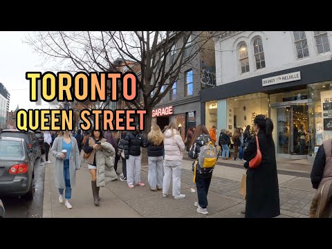 Toronto Street Style Queen Street Downtown walking Tour Canada 4K 