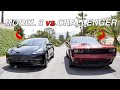 Tesla vs Challenger: STREET RACE + 10 Questions