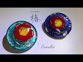 レジン❁⃘*.ﾟダイソーのマニキュアとアクリル絵の具で和風“椿のブローチ” resin accessory/Camellia/ Japanese style