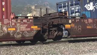 BNSF 7460 Leads Northbound stack train passes through Blue cut CA