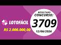 Lotofacil Resultado concurso 3709 12/06/2026