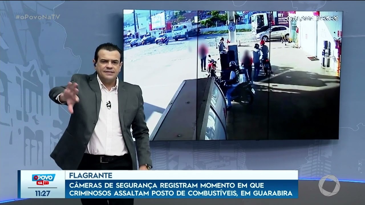 Câmeras registram momento em que criminosos assaltam posto de combustíveis - O Povo na TV