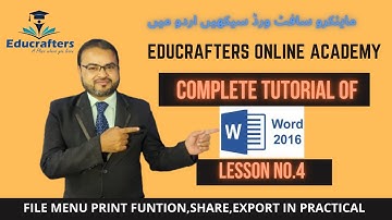 Ms Word (Complete Tutorial) lesson 4 File Menu Print function, share and Export in Urdu/ Hindi
