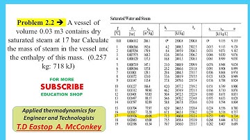 Problem 2.2 Calculate the mass of steam in the vessel and the enthalpy of this mass
