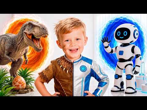 Oliver & Mom's Time Machine Travel! Dinosaurs & Future Robots!