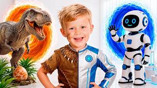 Oliver & Mom's Time Machine Travel! Dinosaurs & Future Robots!