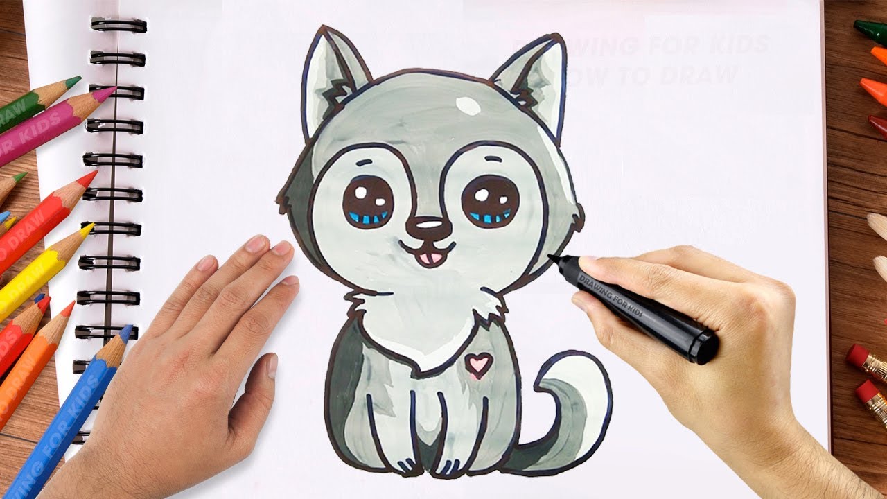 #Drawing #for #kids How to draw a husky puppy easy - YouTube