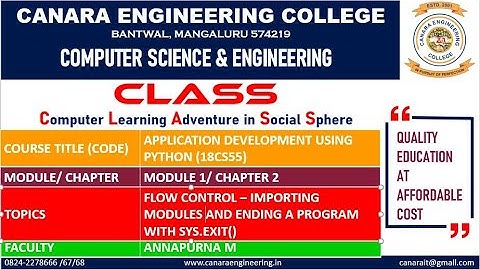 VTU ADP (18CS55) ADP IMPORTING MODULES AND ENDING A PROGRAM WITH SYS.EXIT() [FLOW CONTROL] (M1 L6)
