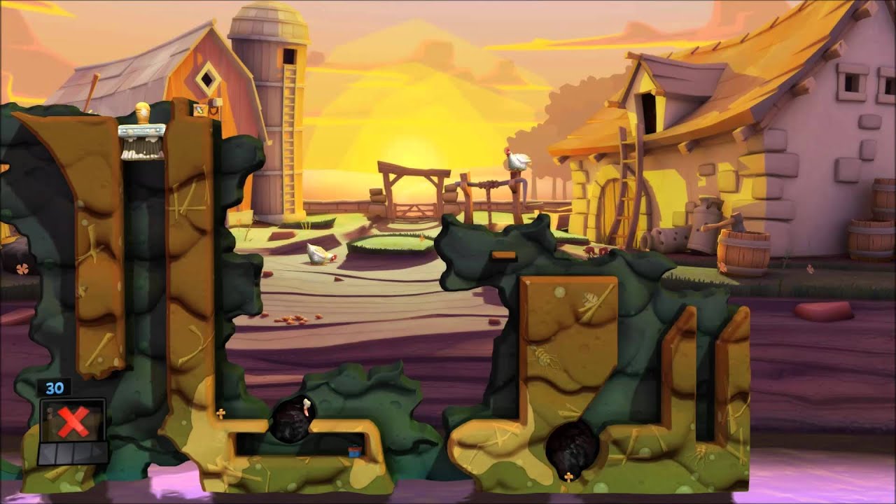 Worms Revolution: Puzzles - Farm Level 4-2 "Burrowed In" Walkthrough HD