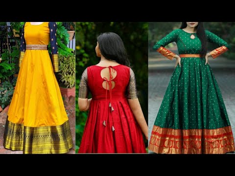 Latest Silk gown design ideas 2021 || Saree pattern long gown dress design  || Long gown designs - YouTube