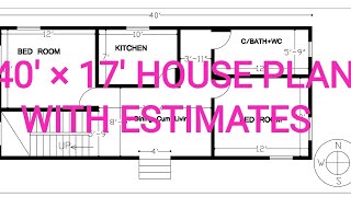 40' × 17' 2Bhk House Plan | 40' × 17' Gharka Naksha | Cost Estimate