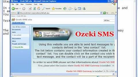 Send SMS from Microsoft Office Sharepoint step 2 - test 1