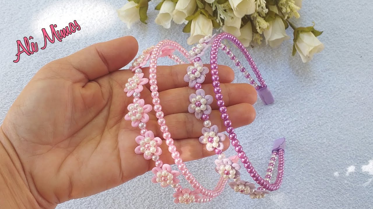 tiara dupla de pérolas infantil