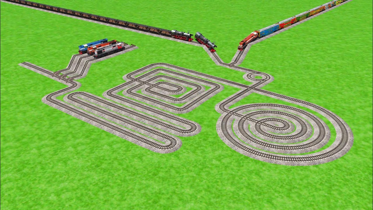 IMPOSSIBLE TRAINS CROSSING SQUARE CIRCLES RAILROAD TRACKS SNAKE TRACKS😱 train game/ train simulator 