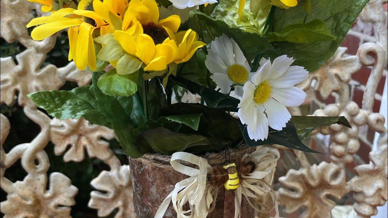 Spring floral in faux leather vase