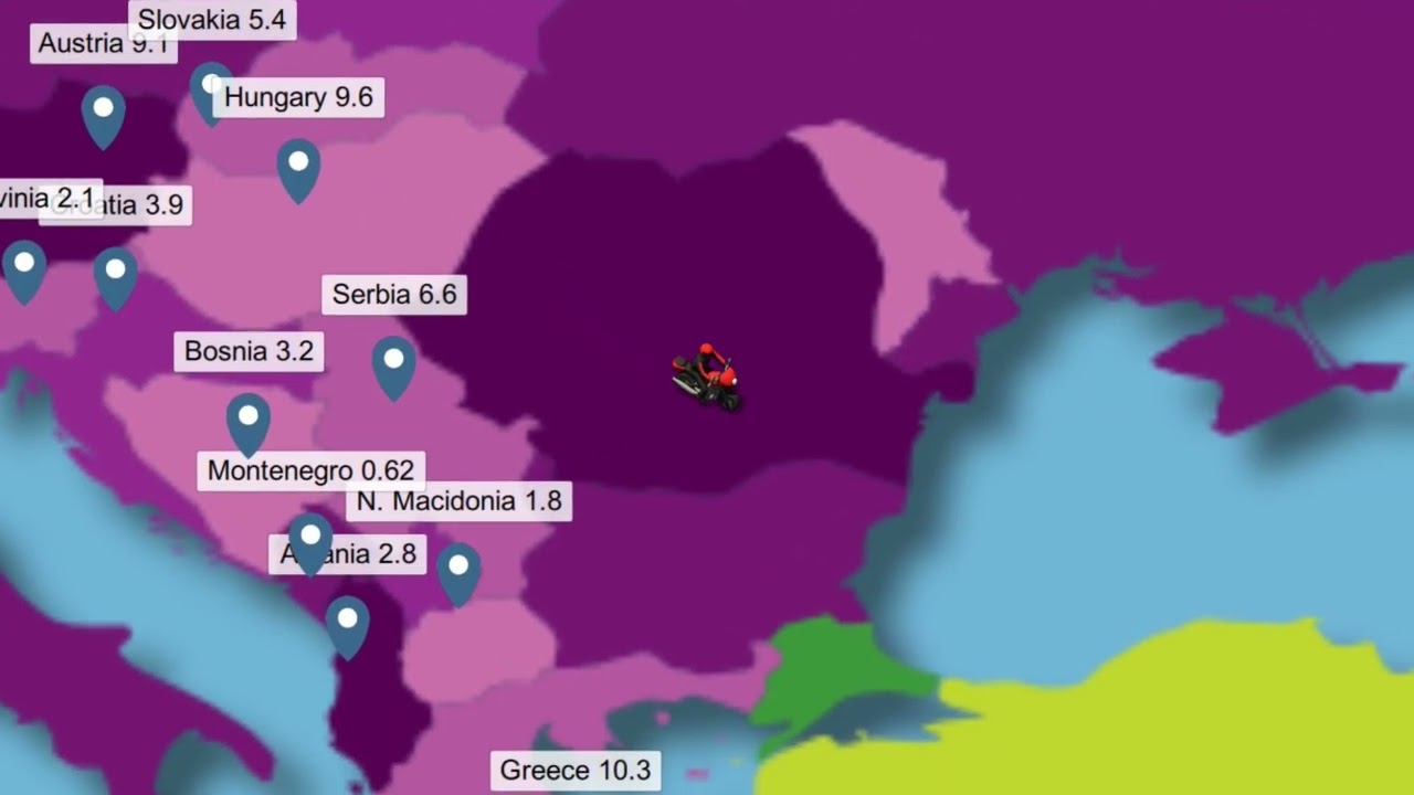 Europe Countries Population in Fun Animation | Riding a Cartoon Motorcycle Across Europe 🇪🇺