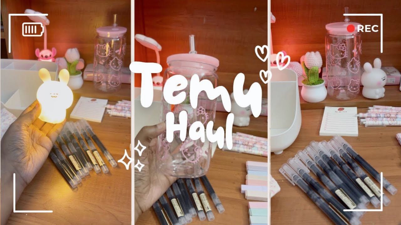 Temu Haul unboxing 🛍️🎀📦 | cute stationary, desk decoration, lights 
